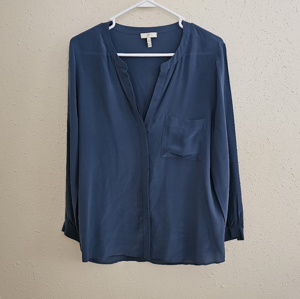 Joie 100% Silk Long Sleeve Blue Blouse Top